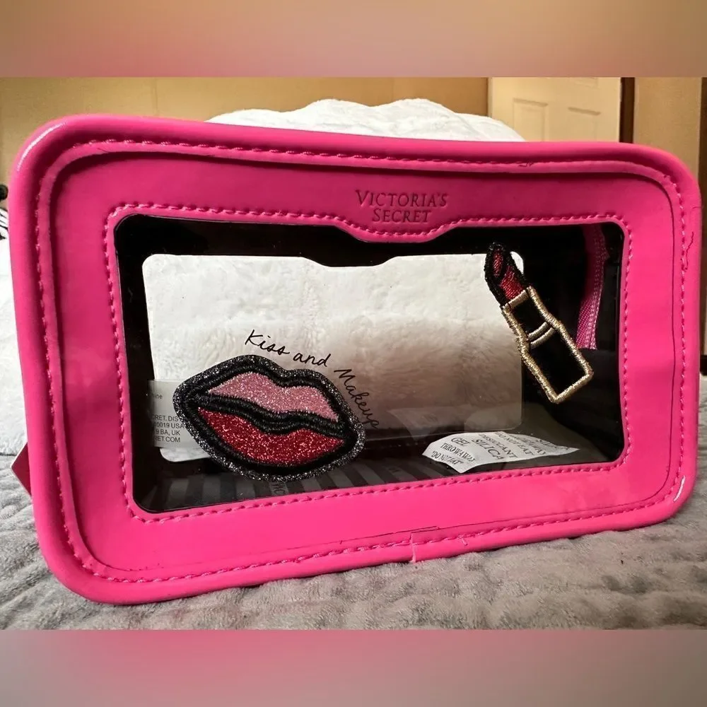 Victoria's Secret Cosmetic Case Clear Pink Patches Beauty Travel Makeup …